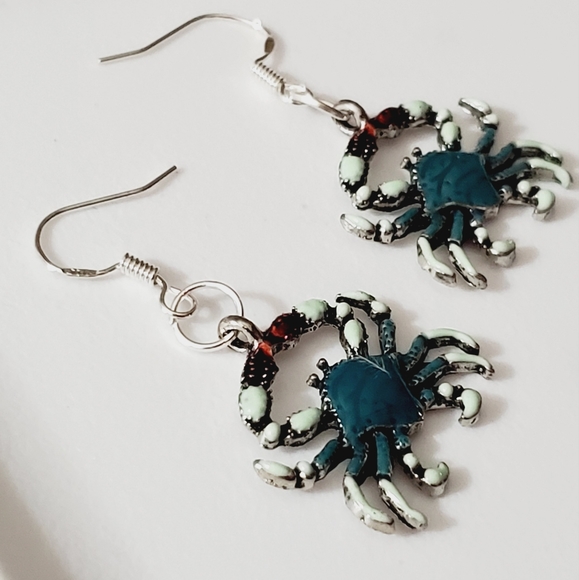 SALE! Crab pendant earrings set 925 sterling silver handmade enamel NICE! Beach - Picture 12 of 16